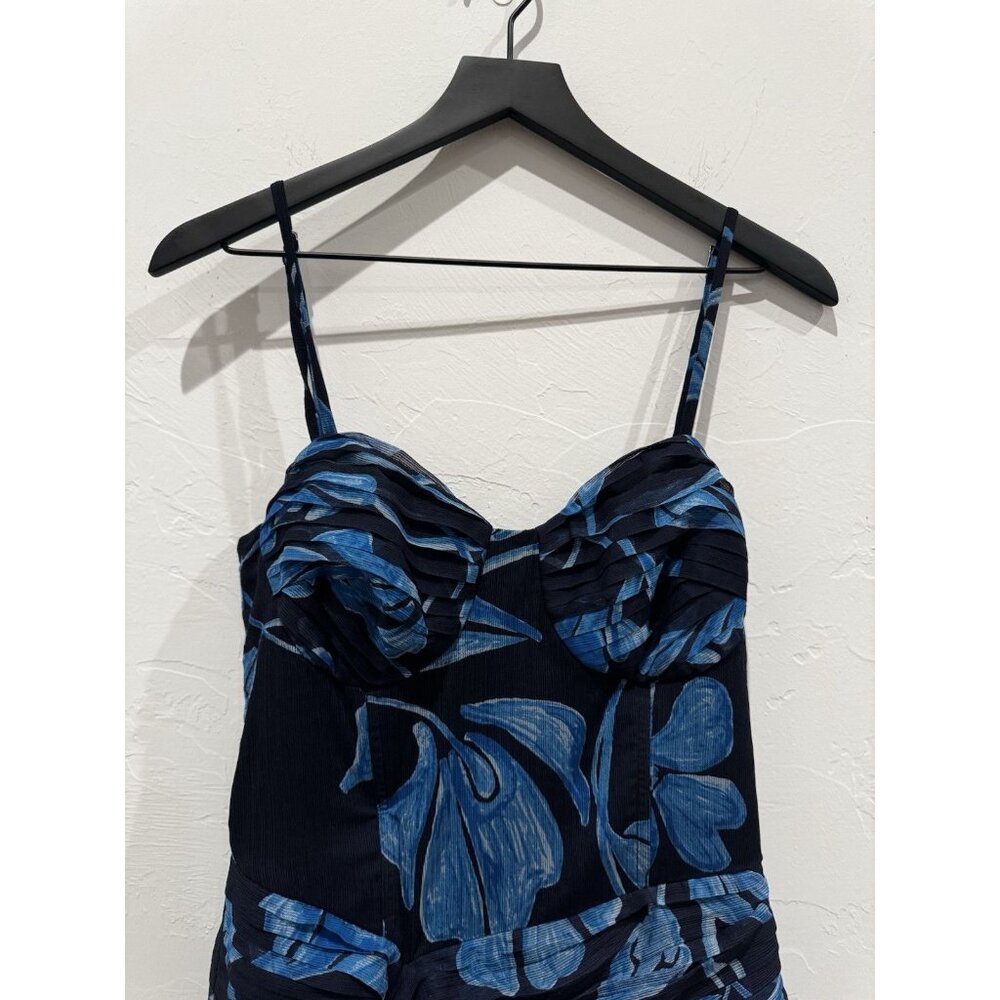 PatBO Nightflower Bustier Floral Indigo Blue Ruffle Maxi Dress Size 6 $1100 - Picture 3 of 12